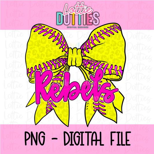 Rebels PNG - Rebels Softball bow design - Digital Download - Pink