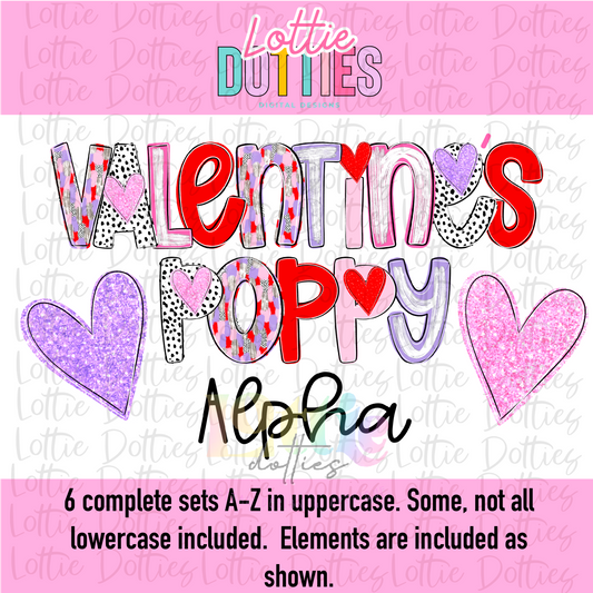 Valentine’s Day Poppy Alpha - Whimsical Valentine Poppy Alpha - Alphabet Clipart - Instant Download