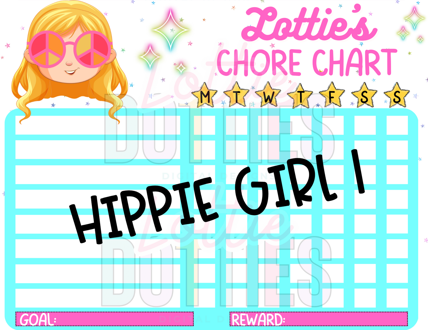 Hippie Girl Chore Chart Template - Hippie Girl 1