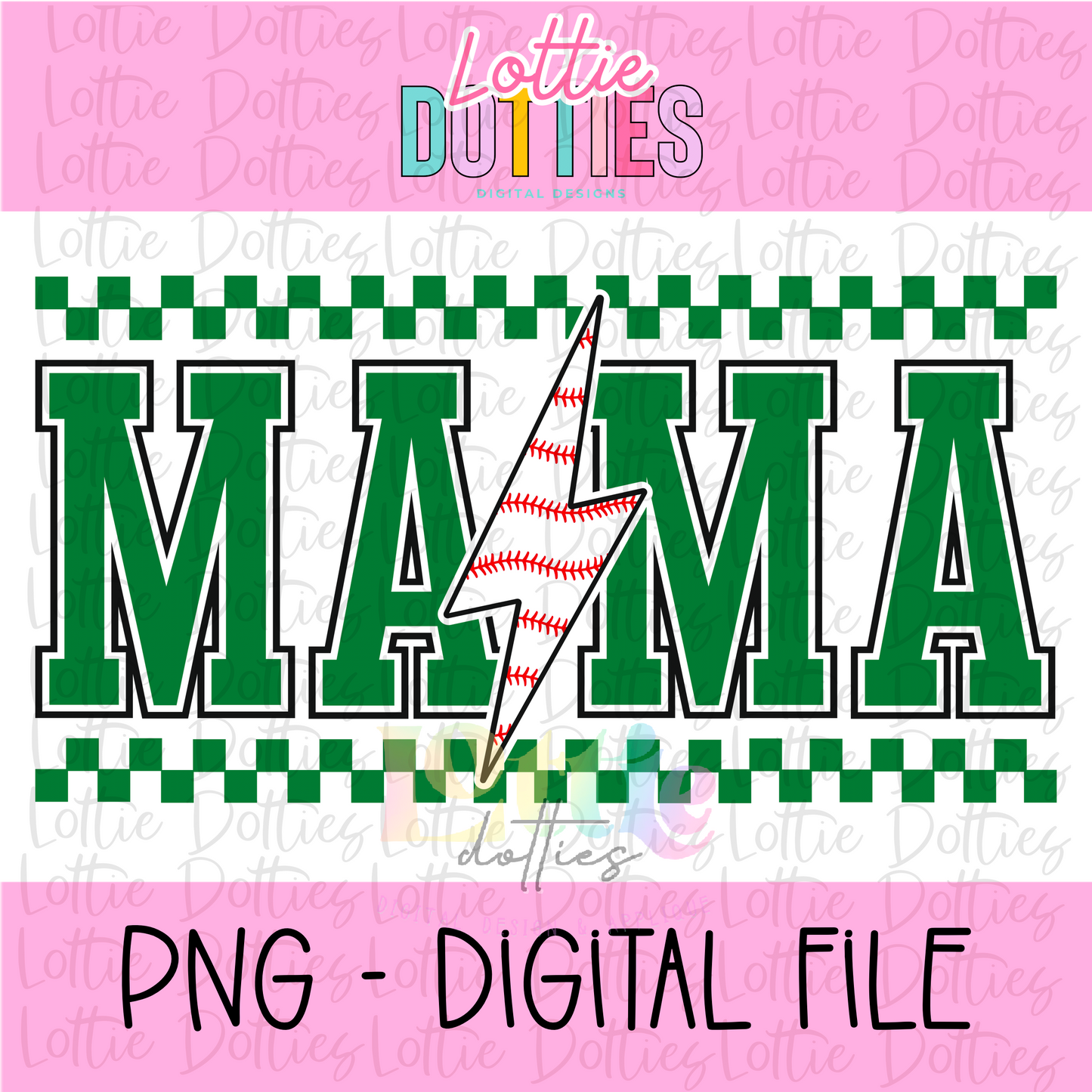 Mama Baseball lightning bolt - Green - PNG - Design Sublimation - Digital Download