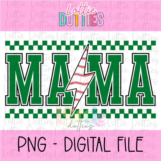Mama Baseball lightning bolt - Green - PNG - Design Sublimation - Digital Download