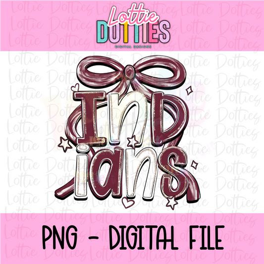 Indians PNG | Indians Maroon and White bow design | Digital Download | coquette mascot