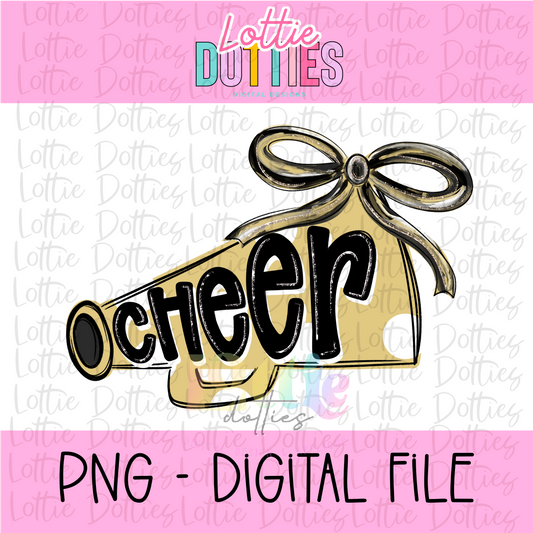 Cheer Megaphone PNG - Black & Vegas Gold Sublimation design -   Digital Download