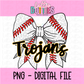 Trojans PNG - Trojans Baseball Black and Gold bow design - Digital Download