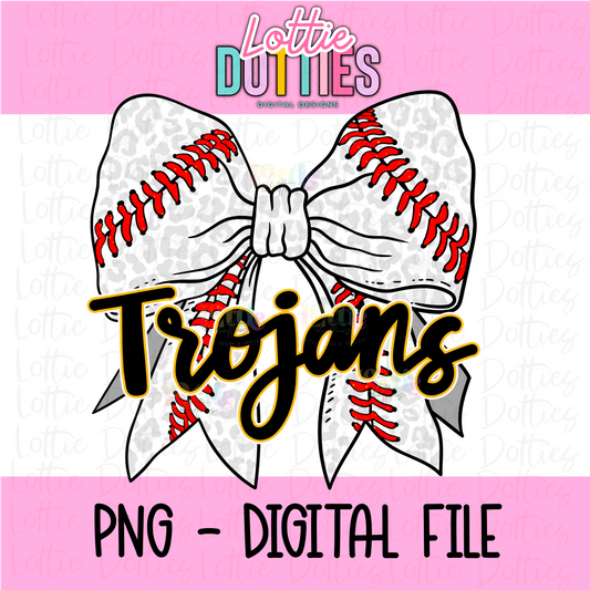 Trojans PNG - Trojans Baseball Black and Gold bow design - Digital Download