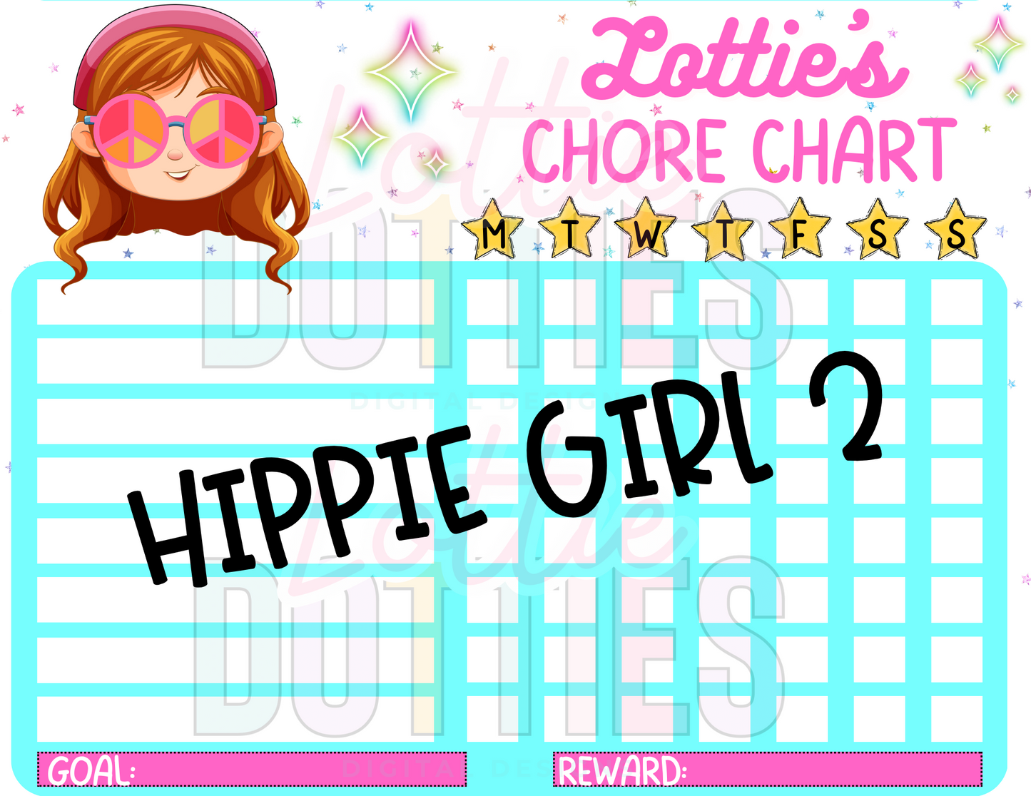 Hippie Girl Chore Chart Template - Hippie Girl 2