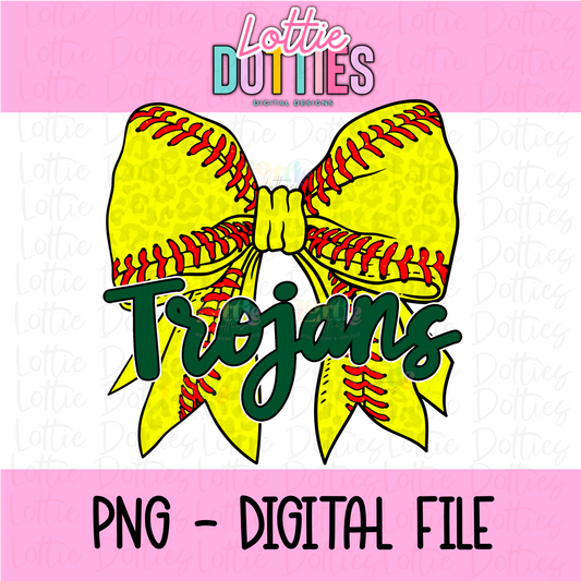 Trojans PNG - Trojans Softball bow Dark Green design - Digital Download