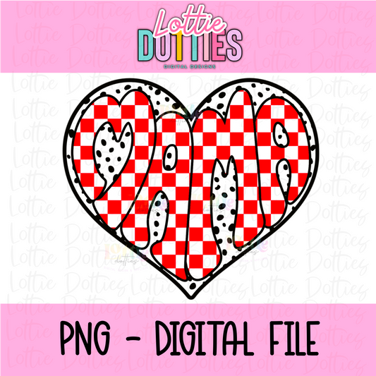 Mama Heart Red PNG - Mama Heart Red Checkered with Dots - Valentine's Day Sublimation - Valentines Design