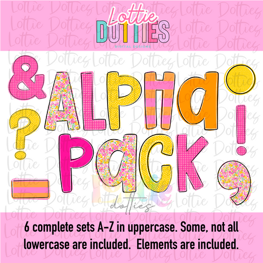 Pink Floral Alpha Pack -  Pink Floral Alpha Pack - Alphabet Clipart - Instant Download