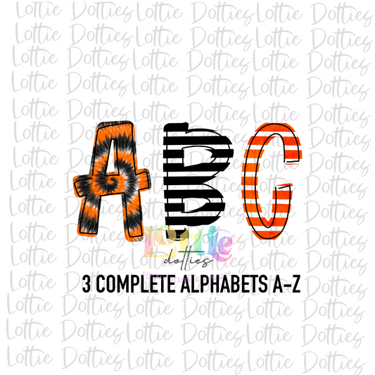 Orange & Black Tie Dye Spirit - Alphabet Clipart - Instant Download  - Alpha Pack