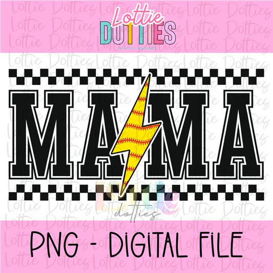 Mama Softball Lightning Bolt - Black - PNG - Design Sublimation - Digital Download