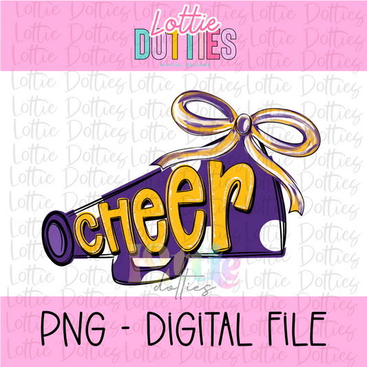 Cheer Megaphone PNG -  Purple & Gold Sublimation design - Digital Download