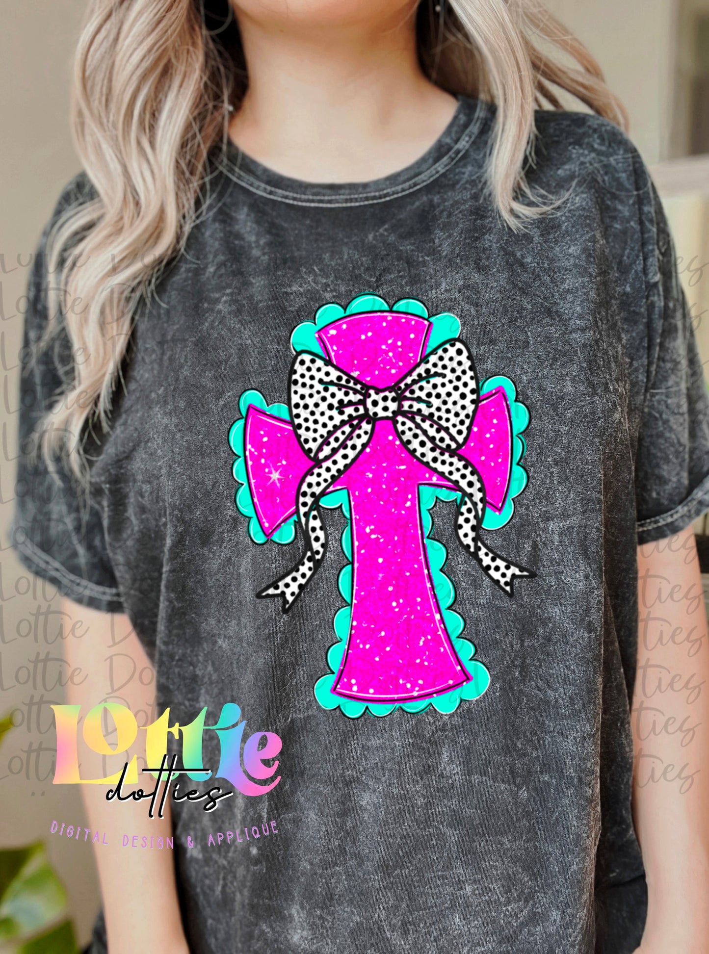 Cross PNG -  Pink Cross Dottie Bow Sublimation - Digital Download