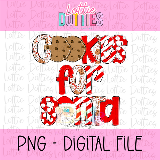 Cookies for Santa  - Red & White Christmas Png - Christmas Sublimation Design- Digital Download