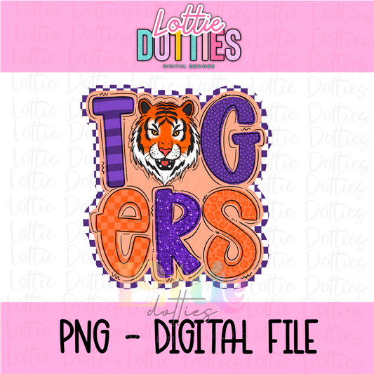 Tigers Purple & Orange PNG - Tigers PNG- Digital Download - Sublimation Design