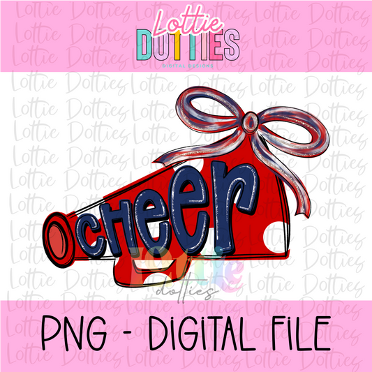 Cheer Megaphone PNG - Red & Navy Sublimation design - Digital Download