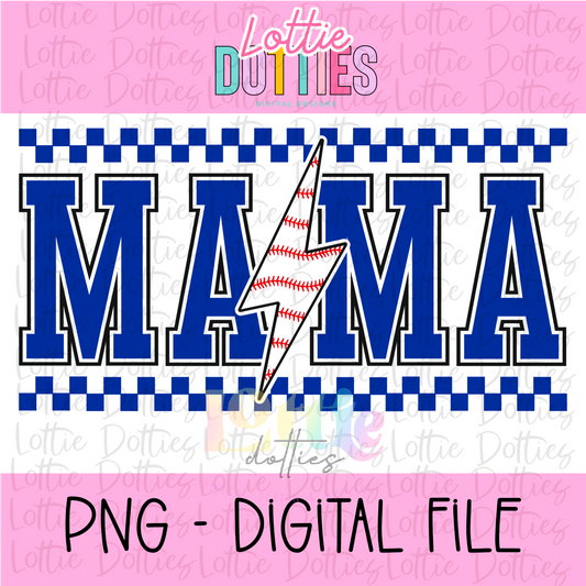 Mama Baseball Lightning bolt - Royal - PNG - Design Sublimation - Digital Download