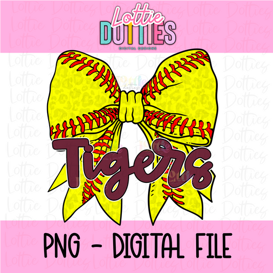 Tigers PNG - Tigers Softball bow Maroon design - Digital Download