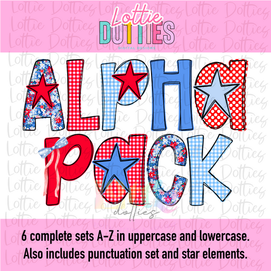 Floral Patriotic Alpha PNG - Alphabet Sublimation - Digital Download