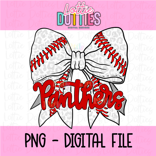 Panthers PNG - Panthers Baseball bow Red design - Digital Download