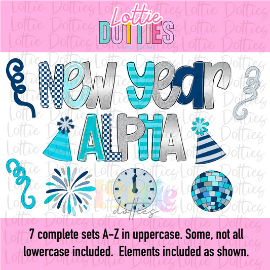 New Year Alpha - New Year Poppy Alpha - Alphabet Clipart - Instant Download