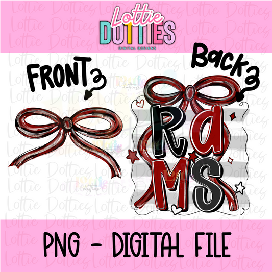 Rams PNG - Black & Crimson Bow Design Sublimation design -   Digital Download