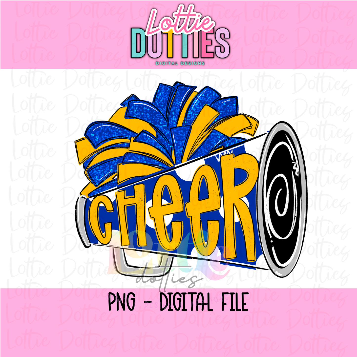 Cheer Megaphone PNG - Royal and Gold Sublimation - Digital Design