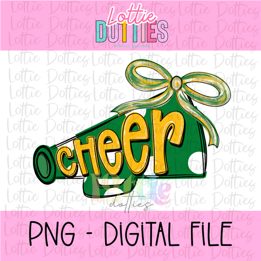 Cheer Megaphone PNG -  Green & Gold Sublimation design -  Digital Download