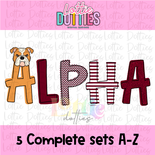Bulldog Alphabet - Alpha Pack - Alphabet Clipart - Instant Download