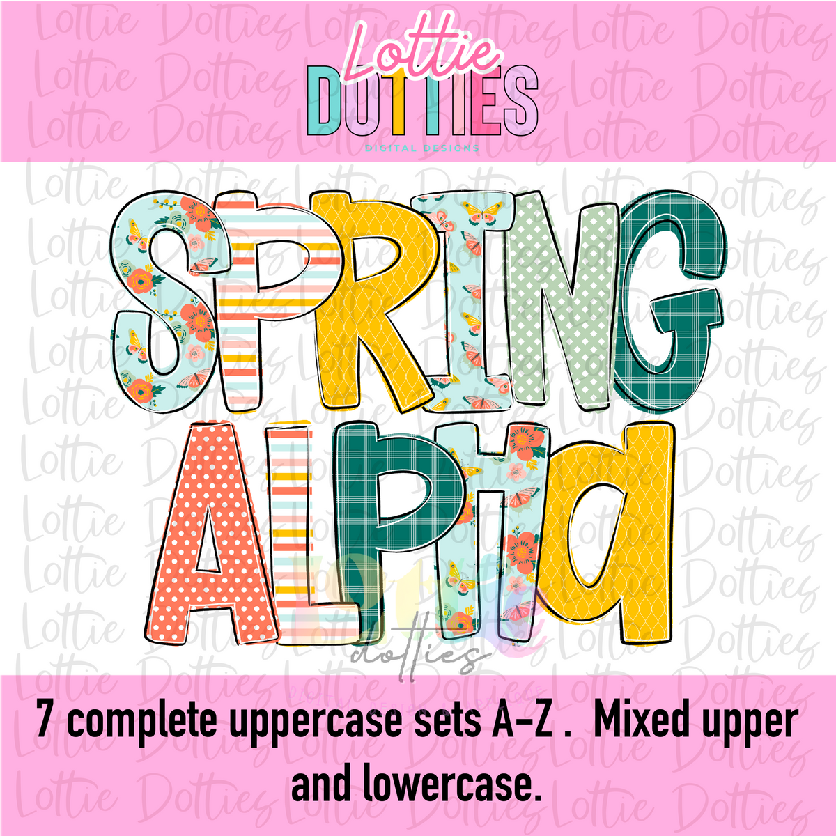 Spring Alpha Pattern Square Spring Time Alpha - Spring Alpha Pack - Alphabet Clipart - Instant Dow ...