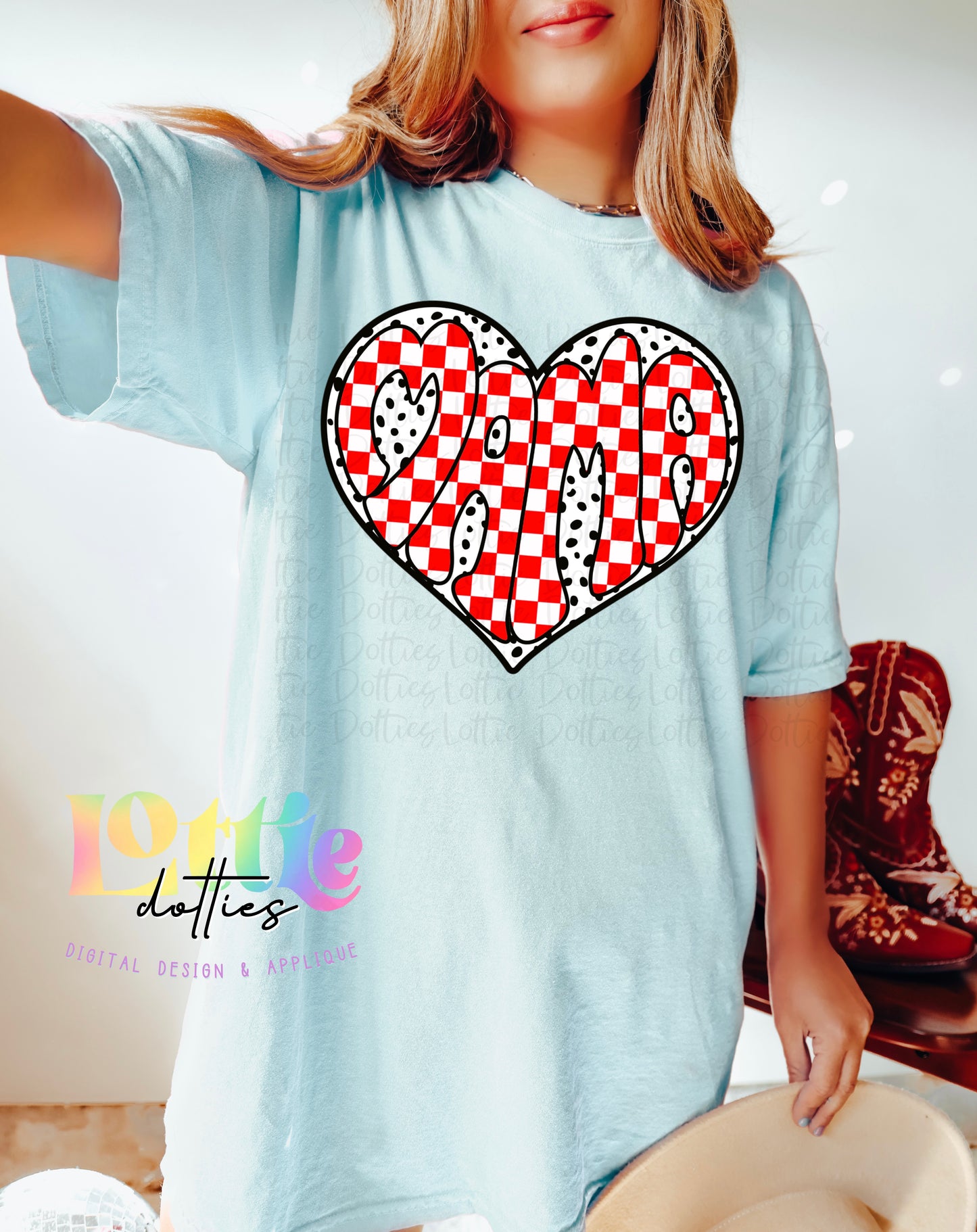 Mama Heart Red PNG - Mama Heart Red Checkered with Dots - Valentine's Day Sublimation - Valentines Design