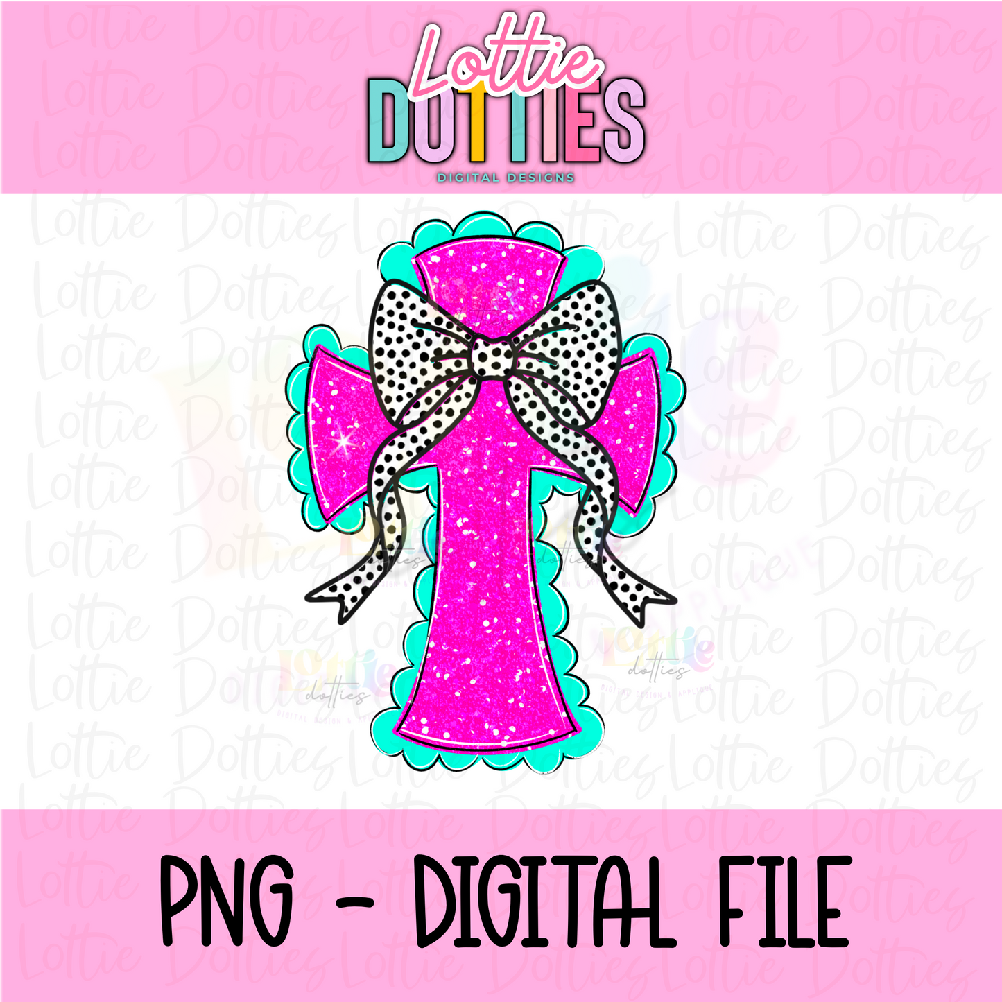 Cross PNG -  Pink Cross Dottie Bow Sublimation - Digital Download