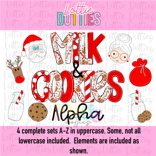 Milk & Cookies Red and White Alpha Pack - Whimsical Christmas Alpha - Alphabet Clipart - Instant Download