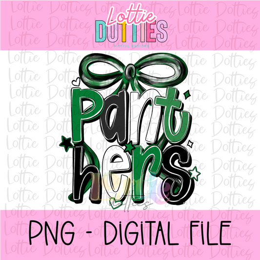 Panthers PNG - Panthers Green Black and White bow design - Digital Download - coquette desi