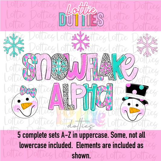 Snowflake Alpha Pack - Whimsical Snowflake Silver Foil Alpha - Alphabet Clipart - Instant Download