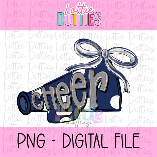 Cheer Megaphone PNG - Navy & Gray Sublimation design - Digital Download