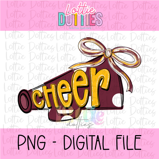 Cheer Megaphone PNG - Maroon & Gold Sublimation design - Digital Download