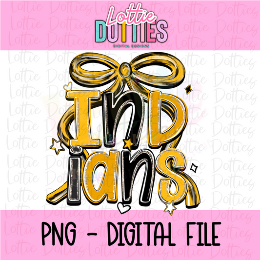 Indians PNG - Indians Black and Gold bow design - Digital Download - coquette mascot