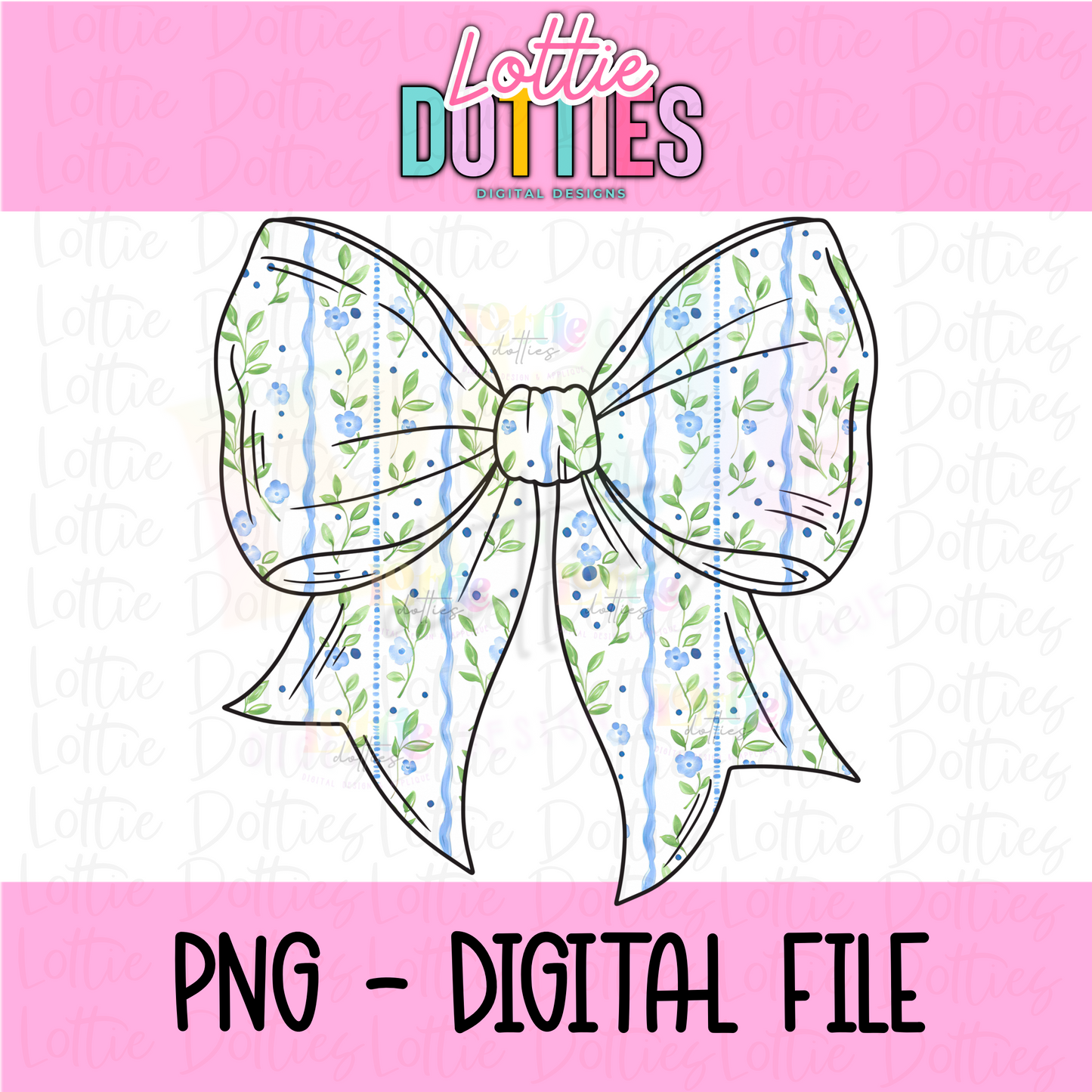 Blue and White Bow PNG - Blue and White Floral Bow Sublimation - Digital Download