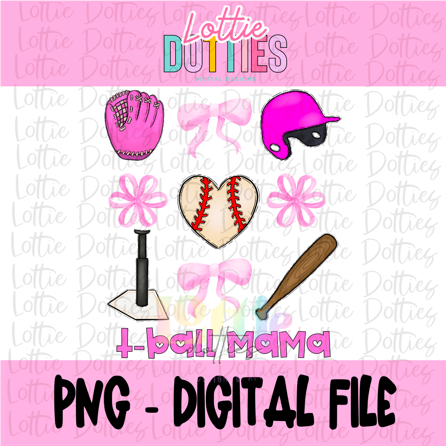 T-Ball Mama Png - T-Ball Pink Bows Sublimation File - Instant Download - Digital Download