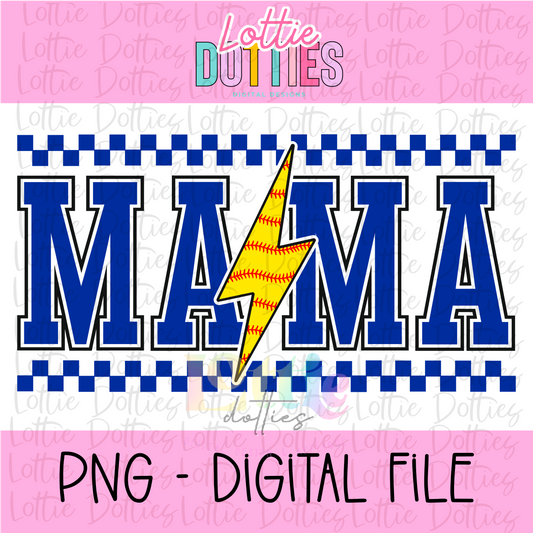 Mama Softball lightning bolt - Royal - PNG - Design Sublimation - Digital Download