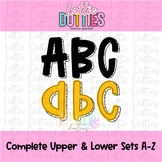 Yellow Gold and Black Dottie alpha  - Alpha Pack - Alphabet Clipart - Alphabet