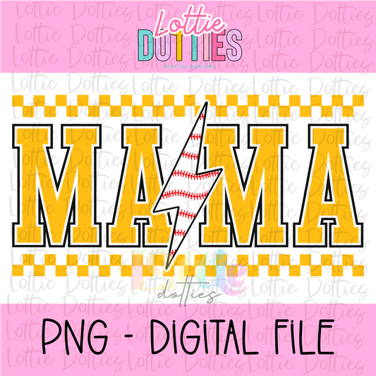 Mama Baseball lightning bolt - Gold - PNG - Design Sublimation - Digital Download