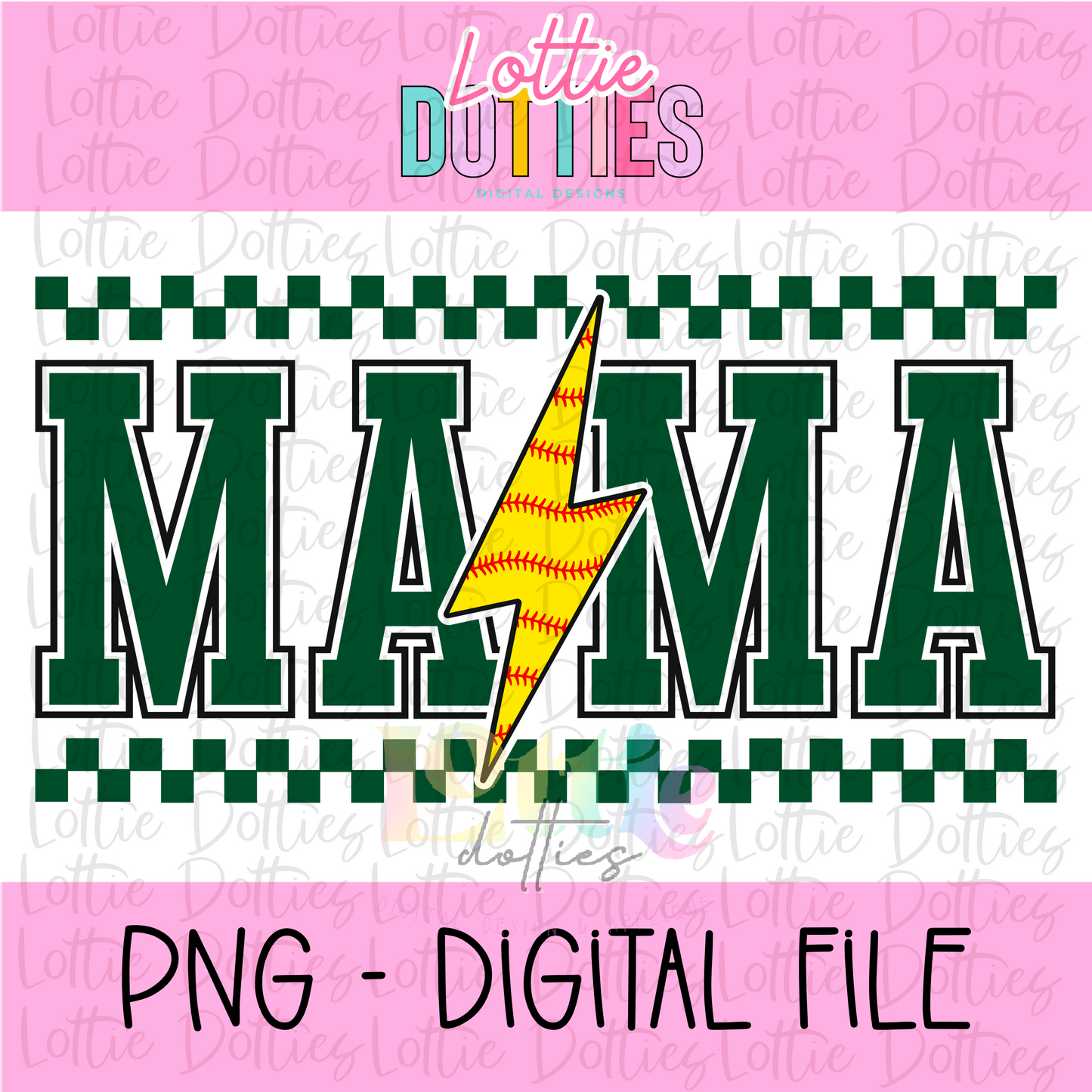 Mama Softball Lightning Bolt - Dark Green - PNG - Design Sublimation - Digital Download