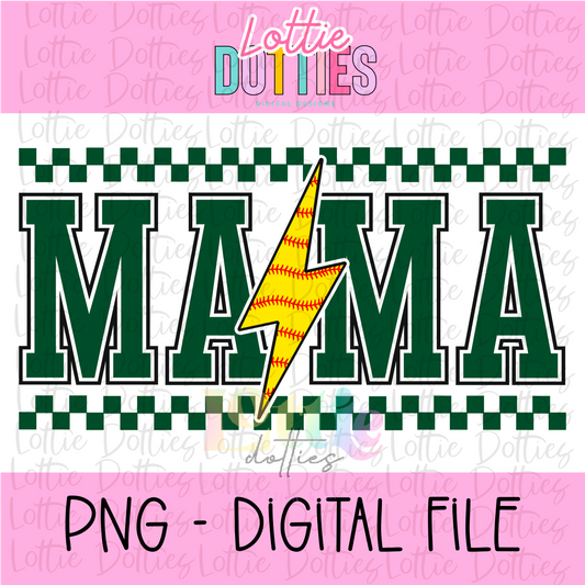 Mama Softball Lightning Bolt - Dark Green - PNG - Design Sublimation - Digital Download