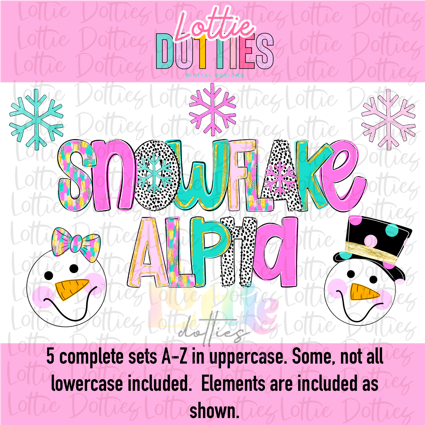 Snowflake Alpha Pack - Whimsical Snowflake Gold Foil Alpha - Alphabet Clipart - Instant Download