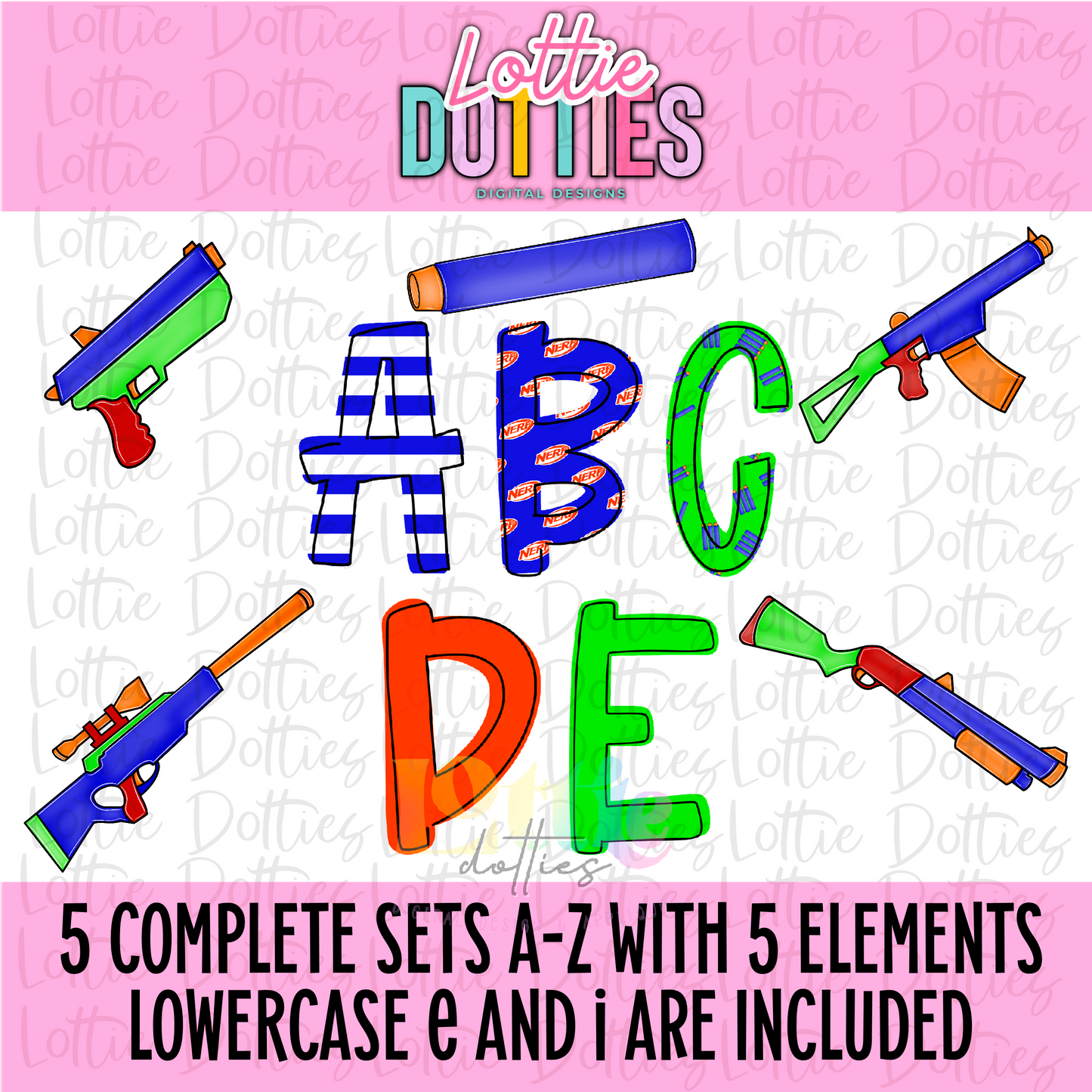 Dart Gun Alpha - Toy Dart Gun Alphabet Clipart - Instant Download  - Alpha Pack - Alpha