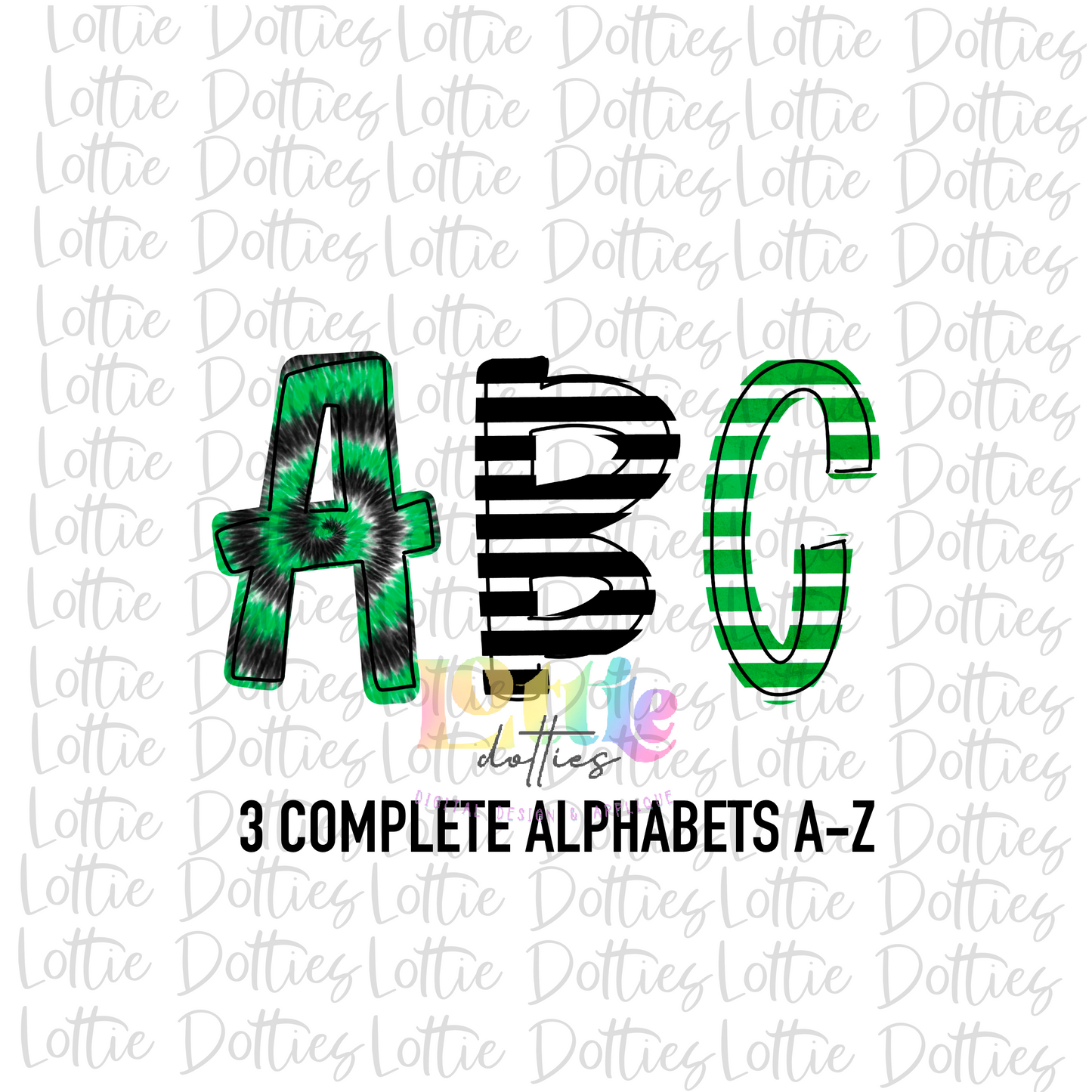 Green & Black Tie Dye Spirit - Alphabet Clipart - Instant Download  - Alpha Pack