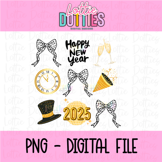 Happy New Year 2025 Gold- New Year’s Eve Png - New Year Sublimation Design- Digital Download