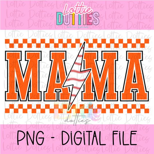 Mama Baseball lightning bolt - Orange - PNG - Design Sublimation - Digital Download